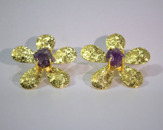 Golden Petal Stone Earrings