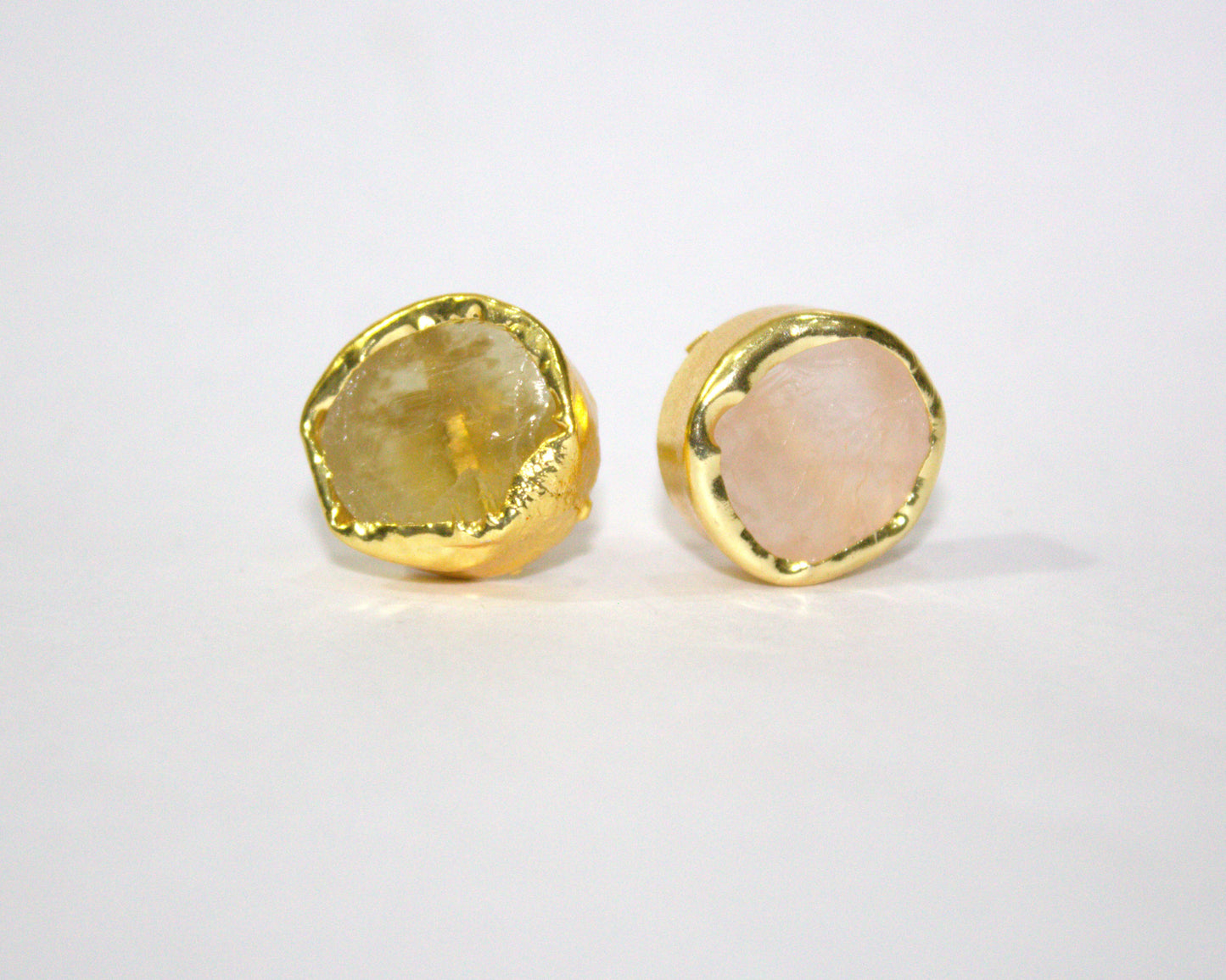 Golden Quartz Raw Stone Stud Earrings