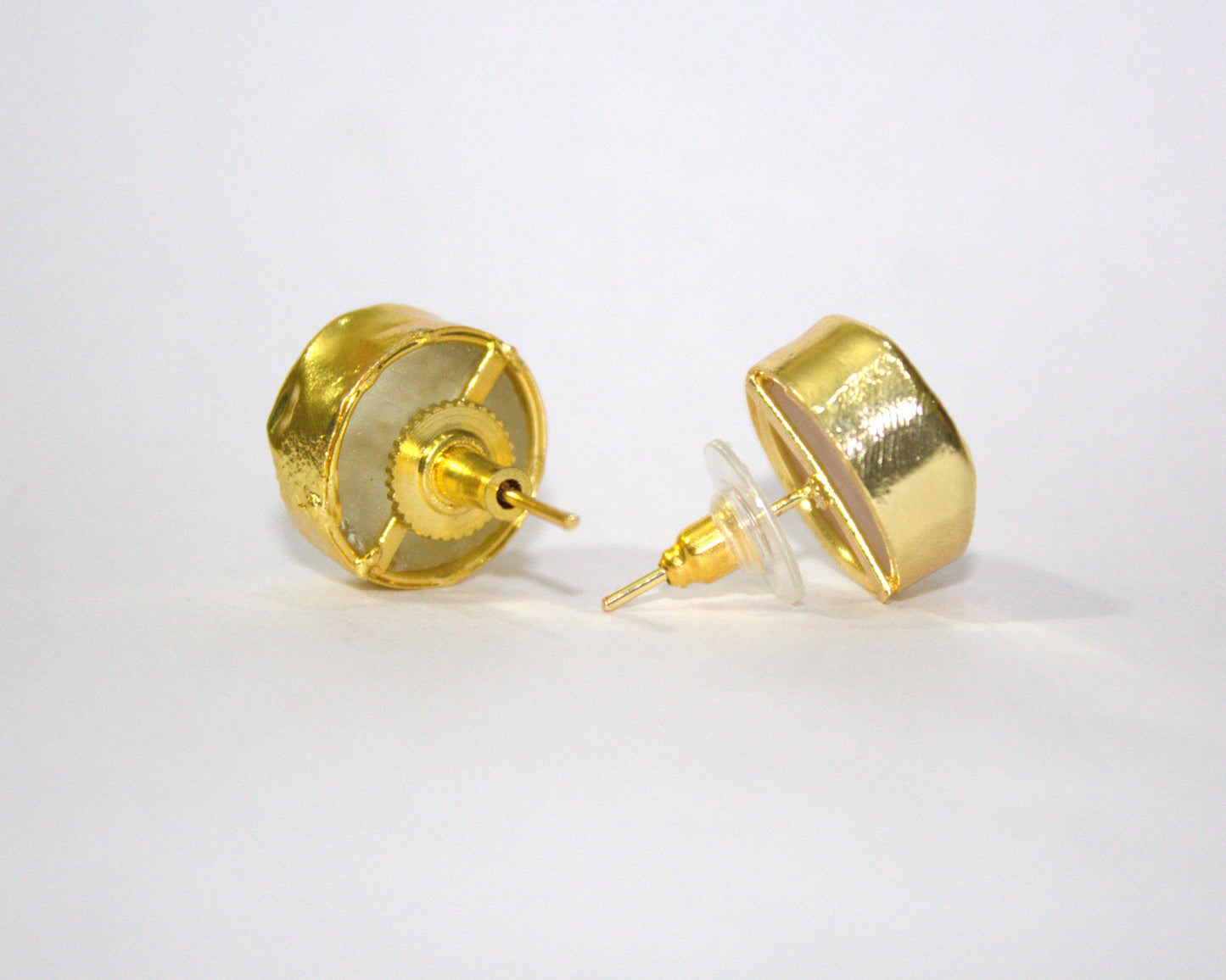 Golden Quartz Raw Stone Stud Earrings