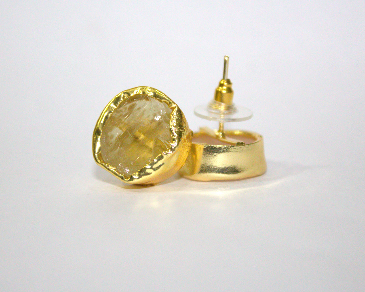 Golden Quartz Raw Stone Stud Earrings