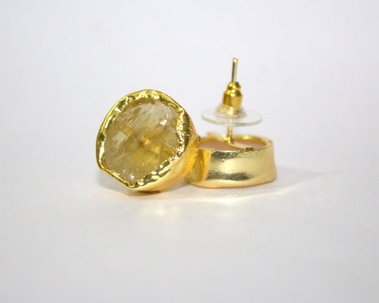 Golden Quartz Raw Stone Stud Earrings